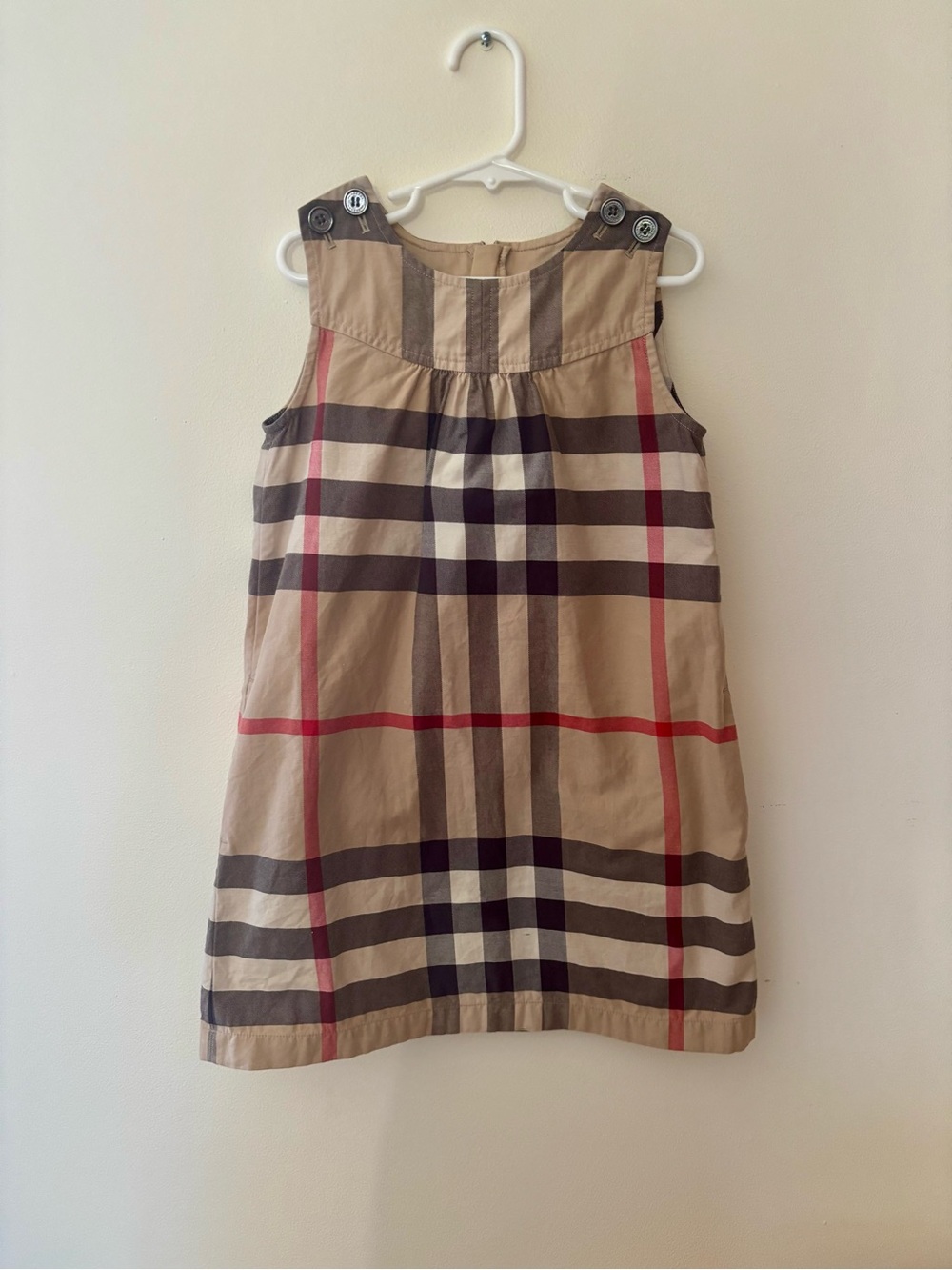 Burberry Classic Beige Plaid Girls' Dress with Button Shoulder 8 yrs